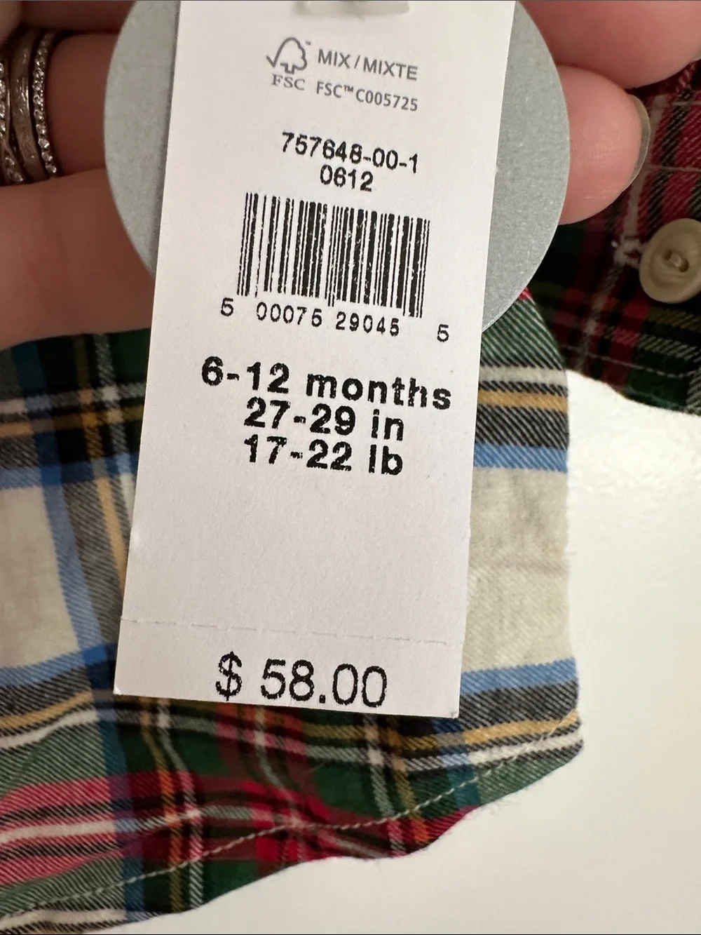 GAP Green Sweatpants with Red & Green Plaid Flannel Shirt